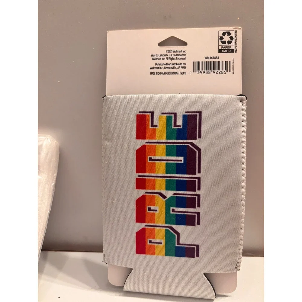 Celebrate! Pride Rainbow Can Cooler & Napkin Set LGBT LGBTQ+‎ Party